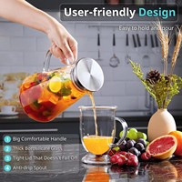 Pichet à eau portable en verre borosilicate de haute qualité, grande capacité 1,8 L, design triangulaire, avec couvercle et poignée large, fait main, vente en gros