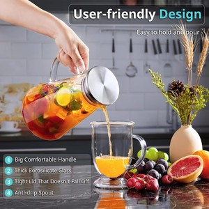 Pichet à eau en verre borosilicate de haute qualité, design triangulaire, grande capacité, portable, avec poignée large en Tritan, vente en gros - Product Image 4
