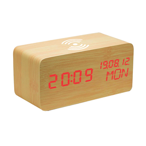 Promotion Gift Smart Morning Table Mobile Phone Wireless Charging Wood Electronic LED <strong>Digital</strong> Alarm Desk Clock Charger <strong>Calendar</strong> - Product Image 6
