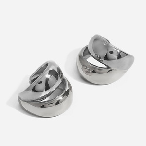 Stainless Steel Geometric <b>Clip</b>-on Earrings Double Layer Openwork Design Everyday Wear Jewelry - Product Image 1