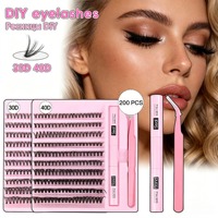 200 faux-cils DIY en bouquets avec cils effilés, aspect naturel, courbure D, cils en bouquets 30D/40D et cils en éventail synthétiques