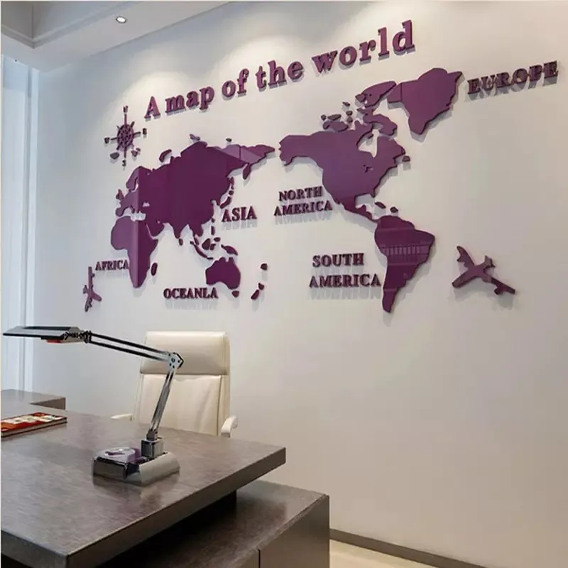 Home Decoration Acrylic Wall Sticker World Map For Bedroom Living Room Original Creative Map Wall Art 3d L XL XXL