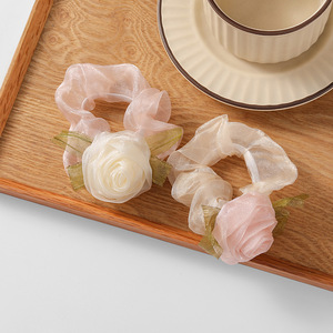 Korean Style Mesh Rose <b>Scrunchie</b> Hair Tie 8cm Diameter Handmade <b>Satin</b> Floral Hair Accessory For Daily Use - Product Image 5