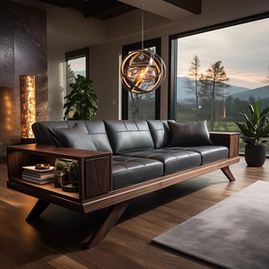 Cao cấp Walnut Ba chỗ ngồi <span class=keywords><strong>sofa</strong></span> cắt trung niên thiết kế mới cho căn hộ nhỏ phòng khách gỗ rắn Da Cắt - Product Image 1