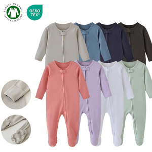 Pijamas Enterizos de Manga Larga para Bebé y Niño Pequeño con Pies y Cremallera de Dos Vías, Antideslizantes, 100% Algodón Orgánico - Product Image 1