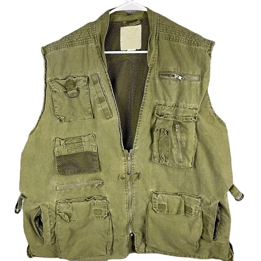 Mens Green vest outback Fishing Travel Mesh Pockets vest Multifunctional pocket warm vest for outdoor travel