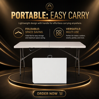 Table pliante portable 183 cm blanche rectangulaire en plastique pour extérieur, jardin, restauration, salle à manger, camping