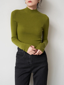 Maglione Coreano in Lana a Collo Semi-Alto, Lavorazione 3D a 16 Aghi, Senza Cuciture, Tinta Unita, Elegante per l'Autunno - Product Image 4