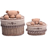 Petits paniers de rangement ovales en osier, lot de 2, salle de bain, avec poignée d'animaux, bon marché