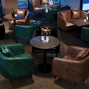 ชุดเฟอร์นิเจอร์โซฟาไม้เนื้อแข็งสไตล์วินเทจสำหรับบาร์คลับ พร้อมโต๊ะน้ำชาหินอ่อนแบบเรียบหรูสำหรับร้านกาแฟ - Product Image 5