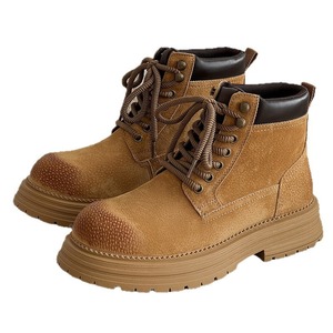Botas de trabajo de cuero para hombre, modelo 2025, de media caña, con suela gruesa y tacón elevado, estilo desierto, caña alta, informales, color marrón. - Product Image 5