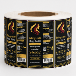 Étiquettes personnalisées pour flacons d'huile capillaire et pour <span class=keywords><strong>le</strong></span> cuir chevelu, pour l'emballage de sérum nourrissant, autocollants cosmétiques noir et or avec instructions et code-barres - Product Image 3