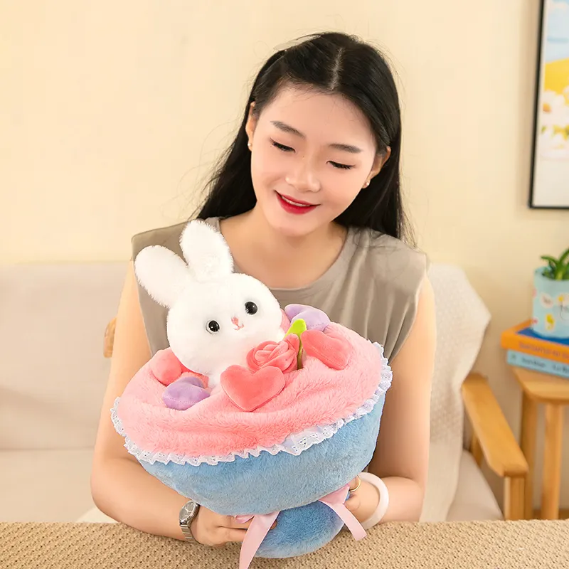 Penjualan terlaris grosir baru lucu boneka kelinci Buket Hari Valentine hadiah Natal Anak perempuan hadiah mainan mewah