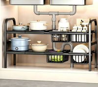 Support de rangement mural multi-niveaux extensible en acier inoxydable pour ustensiles de cuisine, à installer sous l'évier - Offre Spéciale