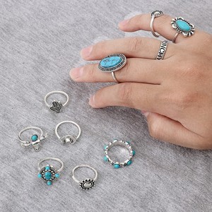 Juego <span class=keywords><strong>de</strong></span> <span class=keywords><strong>10</strong></span> <span class=keywords><strong>Anillos</strong></span> <span class=keywords><strong>de</strong></span> Diseño Concho Estilo Vaquero Occidental Vintage Turquesa para Mujer, Juego <span class=keywords><strong>de</strong></span> <span class=keywords><strong>Anillos</strong></span> Concho Occidentales al por Mayor - Product Image 2