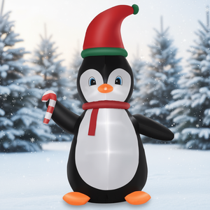 Pingüino Inflable para Decoración Navideña de Jardín, Decoración Festiva para Exteriores, Material de PVC, 6 Pies de Altura, con Gorro y Bastón de Caramelo - Product Image 2