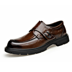 Chaussures habillées en cuir pour hommes, bout rond, fermeture auto-agrippante, semelle extérieure en caoutchouc amortie, Oxford formelles pour mariage printanier - Product Image 5
