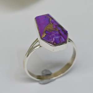 แหวนเงินเทอร์ควอยซ์สีม่วงแหวน925เงินสีม่วงเทอร์ควอยซ์ทรงโลงศพทำด้วยมือสำหรับผู้หญิง - Product Image 1