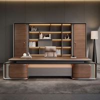 Bureau de direction moderne de luxe en forme de L, placage bois, éclairage LED, écologique, durable, table pour PDG et directeur