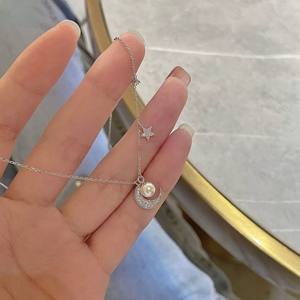 תכשיטי אופנה 925 כסף סטרלינג ירח יוקרתי ופנינה שרשראות שרשראות כסף לנשים שרשרת כסף סיטונאי - Product Image 5