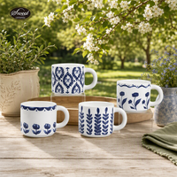 Ensemble de tasses à café en céramique peintes à la main avec soucoupe, design classique SWT, résistant au lave-vaisselle et au micro-ondes, cadeau mignon pour la maison ou le bureau