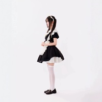 Robe de demoiselle d'honneur pour femmes, Costume de Cosplay Kawaii Lolita, thème Anime, manches courtes, tablier en dentelle, bandeau, tenue de fête noire et blanche