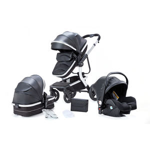 Nouvelle poussette de luxe 4-en-<span class=keywords><strong>1</strong></span> avec siège <span class=keywords><strong>auto</strong></span>, sac à langer et berceau rigide en cuir premium, cadre en alliage d'aluminium léger - Product Image 6