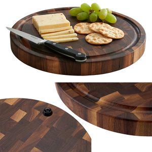 Tabla <span class=keywords><strong>de</strong></span> cortar redonda <span class=keywords><strong>de</strong></span> nogal negro con veta <span class=keywords><strong>de</strong></span> madera, antideslizante, gruesa, tipo bloque <span class=keywords><strong>de</strong></span> carnicero, con ranura <span class=keywords><strong>para</strong></span> jugos, <span class=keywords><strong>para</strong></span> pizza y charcutería - Product Image 1