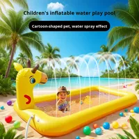 Piscine gonflable carrée en PVC pour enfants, avec jets d'eau extérieurs, motif girafe de dessin animé, jouet de bain pour bébé, piscine à balles
