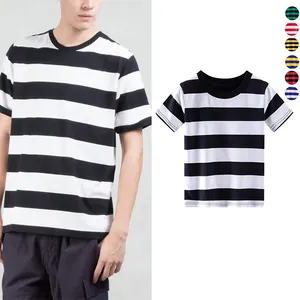 Summer High Quality Cotton O-Neck Tee Custom Logo Short Sleeve Men'S Striped T-Shirts