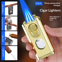 Nouveau style – Briquet multifonctionnel 5-en-1 pour cigares, personnalisé pour homme, créatif, coupe-vent, grande capacité, rechargeable