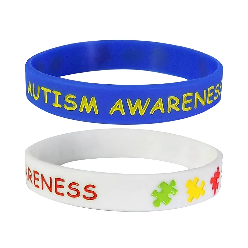 Wristband Customized Logo Autism Awareness Silicone Bracelet with Printed Awareness Ribbon Rubber Manufacturers Personnalis Pink