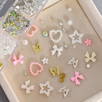 12 grilles 3D mignon arc coeur japonais manucure décoration Kawaii fleurs strass perle Art ongles breloques alliage bijoux pièces
