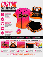 Crop top et short de danse et de cheerleading personnalisés à prix abordable avec impression de logo et strass intégrés pour la compétition et l'entraînement