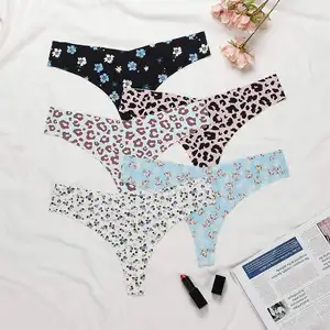 Calcinha para mulheres sem costura, roupa íntima, seda, cintura baixa, sem traços, invisível, floral, sexy, fio dental