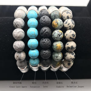 Pulsera elástica con cuentas de jaspe de ágata de 10mm bohemio Vintage, pulsera de joyería al por mayor, accesorios de latón para regalos de aniversarios - Product Image 3