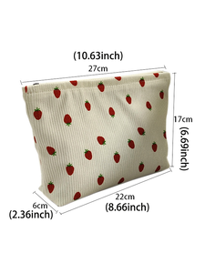 Haut de gamme en velours côtelé fermeture éclair écologique Portable sac de maquillage motif de fruits couture détail grande capacité organisateur cosmétique - Product Image 2