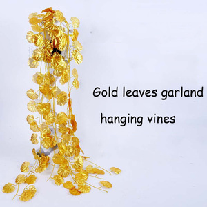 Feuilles <span class=keywords><strong>de</strong></span> <span class=keywords><strong>vigne</strong></span> artificielles en gros, décoration du Nouvel An chinois, <span class=keywords><strong>guirlande</strong></span> <span class=keywords><strong>de</strong></span> feuilles dorées artificielles en rotin - Product Image 2