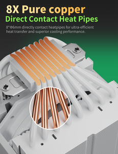 Enfriador de aire para CPU RGB de 120 mm <span class=keywords><strong>upHere</strong></span>, doble torre, 8 tubos de calor, ventilador silencioso para Intel y AMD - Product Image 2