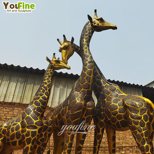 YOUFINE yaşam boyutu açık Park hayvanat bahçesi dekor bronz hayvan aile heykeli pirinç zürafa heykeller - Product Image 5