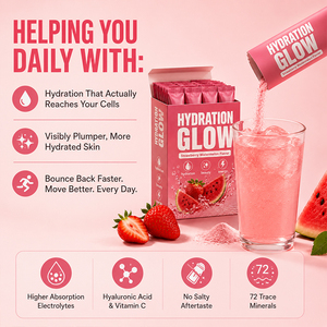 Poudre d'électrolytes hydratante OEM Fraise Pastèque au <span class=keywords><strong>collagène</strong></span>, <span class=keywords><strong>acide</strong></span> <span class=keywords><strong>hyaluronique</strong></span> et vitamine C pour une peau éclatante – Sachets de boisson beauté - Product Image 3