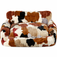 Lit pour animaux de compagnie en peluche pour chiens et chats, canapé-lit en polaire patchwork avec rebords hauts, canapé confortable pour animaux de compagnie M-L chaud