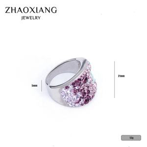 Anillo Ancho de Cristal, Joyería de Acero Inoxidable, Anillos Hip Hop con Incrustaciones de Circonitas, Personalizados de Fábrica para Mujer - Product Image 2