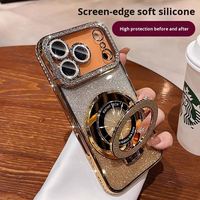 Coque de téléphone magnétique électroplaquée avec support anneau scintillant et support de téléphone à paillettes, protection pour iPhone 18 Pro Max 16 17 Plus