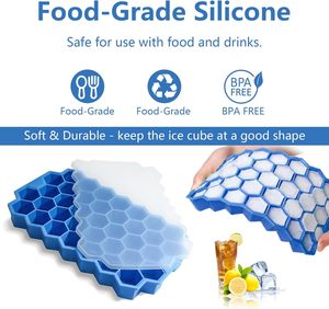 Bac à glaçons en silicone 37 cavités avec couvercles, hexagones alvéolés, qualité alimentaire, résistant au congélateur, résistant à la chaleur 230°C, empilable, écologique, antiadhésif - Product Image 3