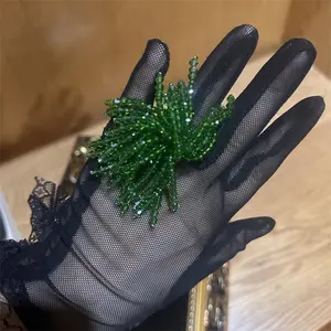 2024 design handmade crystal green beads Long Tassel chain Rings for Women Band Female Finger Ring