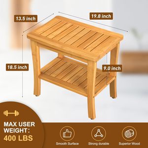 Banc de douche en bambou Ruoyi avec étagère de rangement, siège de salle de bain imperméable pour spa, 34,3x46,7x50,8 cm - Product Image 4