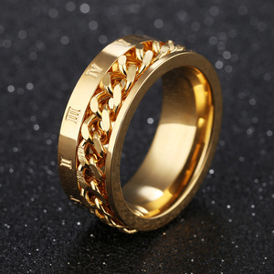 Gioielli personalizzati numeri romani da <span class=keywords><strong>uomo</strong></span> anelli con filatore a catena in acciaio inossidabile al titanio inciso - Product Image 4
