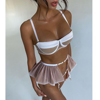 Ensemble de lingerie sexy en maille patchwork, sous-vêtements fantaisie à volants, jarretelles délicates, ensemble de culottes de luxe transparentes, lingerie érotique sexy