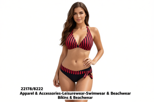 Maillot de bain bikini rayé pour femme, ensemble deux pièces à nouer sur le côté, vêtements de plage en spandex et polyester - Product Image 1